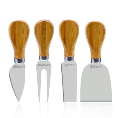 China Sustainable 4 Piece Cheese Knife With Fork Cheese Knife Set With Timber Handles for sale