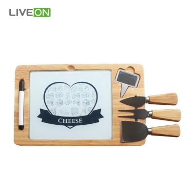 China Viable Mood Glass Cheese Board, Original Bamboo Tray, 4pcs Cheese Knife Set for sale