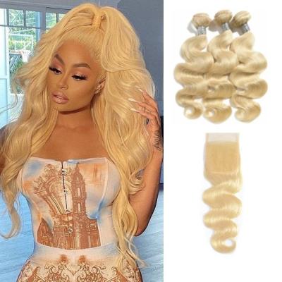 China Silky Straight Wave Wholesale 613 Blonde Color Hair Bundles 10A Grade Body Wave Lace Closure Brazilian Virgin Cuticle Aligned Hair Extension for sale