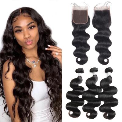 China Body Wave ZSF Wigs Wholesale Natural Indian Virgin Hair Wavy Premium Raw Virgin Hair Human Body Wave Hair Bundles Weave With Closure Set for sale