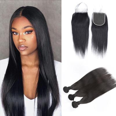 China Wholesale Natural Silky Straight ZSF Silky Straight Hair Bundles With Closure Unprocessed Brazilian Raw Virgin Hair Extension for sale