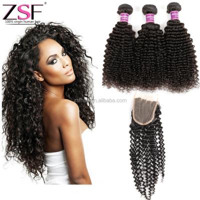 China Cheap Curly ZSF 8A China Factory Supplier Wholesale Brazilian Curly Hair Weave With 4*4 Closure for sale