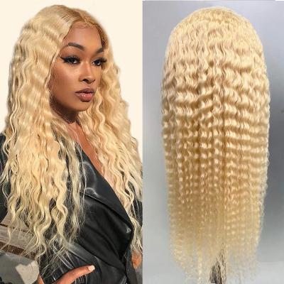 China ZSF Deep Wave Lace Front Wig Wholesale 613 Color Wave Hair Wig Brazilian Deep Frontal Virgin Hair Cuticle Aligned Hair Wig for sale