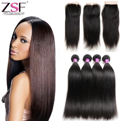 China Silky Straight Afro Wave Pre Plucked Brazilian Silky Straight Hair 4x4 Lace Closure 10-20 Inch Hairline Natural Hairline With Baby Hair for sale