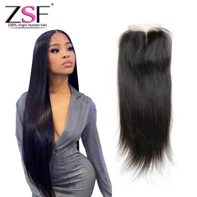 China Silky Straight Brazilian Straight Hair Natural Black Color 5*5 Lace Closure With Baby Hair 12-20 Inch Cuticle Aligned Virgin Hair for sale