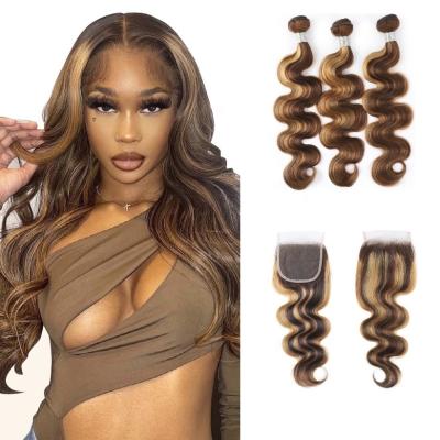 China ZSF Body Wave Hair Bundles Body Wave Bundles With Highlights #4/27 Colored Hair Wholesale Virgin Brazilian Hair For Black Women for sale