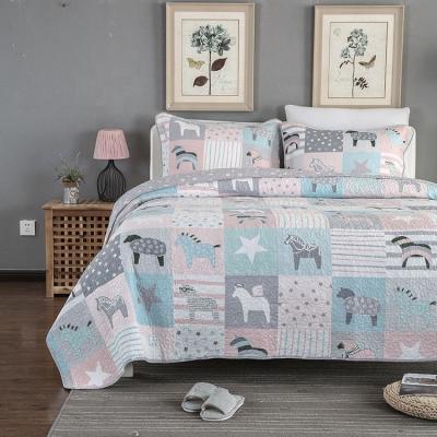 China Home Printed Quilt Like A Patchwork 3PCS Bedding Set Cotton for sale