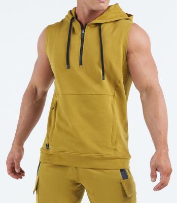 China QUICK DRY Mens Summer Wear Sleeveless Hoodie Gym/Workout Hoodie With 1/4 Zipper for sale