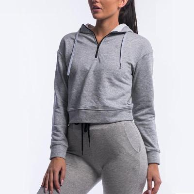 China OEM Design Women 1/4 Zipper Plain Sweatshirts Breathable Fitness Pullover Hoodie for sale