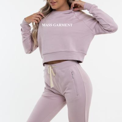 China Anti-Wrinkle Womens/Girls Cotton/Elastane Crewneck Cropped Lavender Sweatshirt for sale