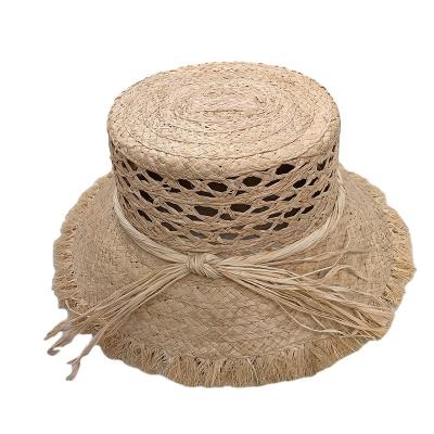 China Wholesale High Quality Raffia Straw Hat Hollow Women Fashion Simple Sun Visor Top Hats for sale