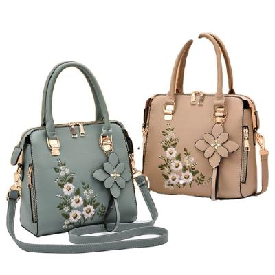 China OEM High Quality Decorative Embroidery Designs Flower Ladies Leather Women's Handbag Women's Mother Designer Luxury Messenger Bags for sale