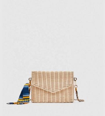 China 2021 Wholesale Color Summer Women Bags High Quality Beach Rattan Envelope Chain Handbag for sale