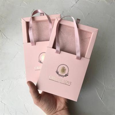 China Wholesale Custom Logo Slide Drawer Bracelet Ribbon Handle Gift Bag Jewelry Boxes Eco-friendly Packaging Necklace Packaging for sale