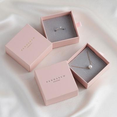 China Custom Paper Jewelry Pink Pouch Bags Gift Slide Paper Box Packaging Slip Jewelry Boxes With Logo For Earring Bracelet for sale