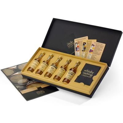 China Recycled Materials Customized Logo Rigid Cardboard White Insert To Secure 50ml Whiskey Premium Sample Set Packaging Gift Box for sale