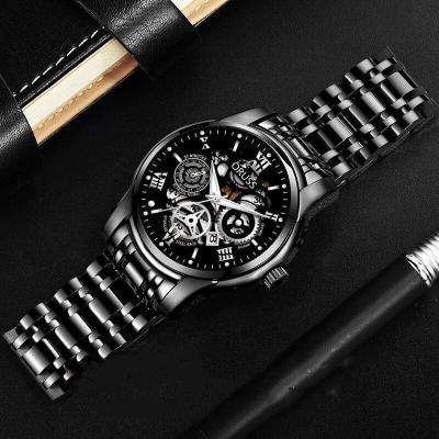 China Original Skeleton Design Day/Date 2022 Men Watch Quartz Luxury Men's Stainless Steel Brand Watches Business Calendar Men's Wristwatches for sale