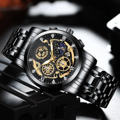 China Original Day/Date Watch For Men Brand Stainless Steel Water Proof Quartz Analog Sports Business Sun Moon Star Superior Luxury Wristwatches for sale