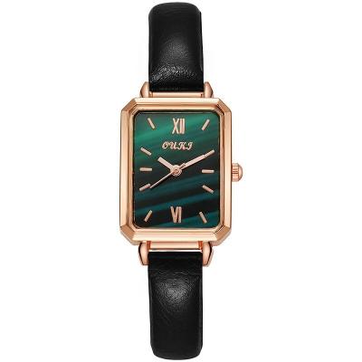 China Best Selling Small Rectangular Size Women's Green Leather Watch For Women Fashion Business Brand Quartz Casual Luxury Watches for sale