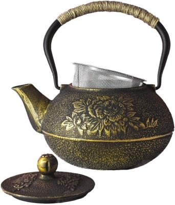 China Sustainable Black and Gold Cast Iron Teapot 1200ml Teapot Kettle for sale