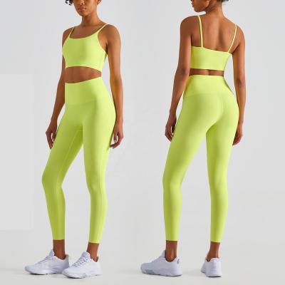 China 2022 Breathable New Logo Sportswear Gym Workout Activewear Custom Made Butt crack! crack! Women Seamless Zipper Nude Yoga Wear Leggings 2 Piece Set for sale