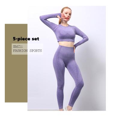 China Quick-drying Breathable Breathable Sports Suit Warm Seamless Women's Five-Piece Yoga Wear Outdoor Fitness Sets for sale