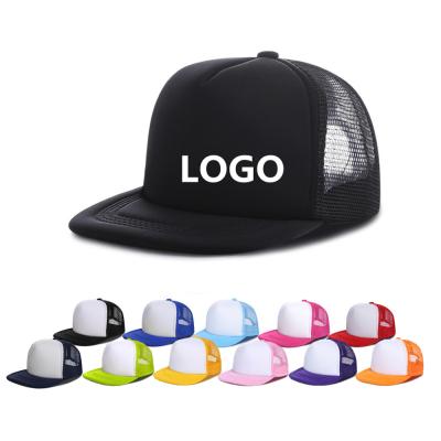 China Wholesale COMMON White Mesh Foam Hat Snapback Trucker Baseball Cap Custom Hat Panel COMMON Logo Advertising Snapback Cap 5 Hip Hop for sale