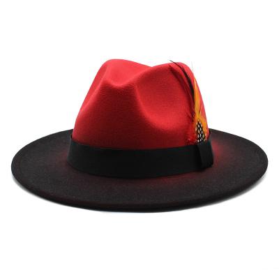 China European and American style European and American style Fedora Stylish Hats 100% unisex 60cm brim Ombre printing Fedora Hats Women With Feather wholesale 2021 men's wide wool custom made for sale