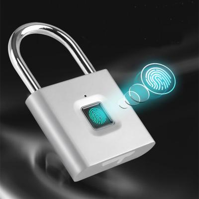 China Metal USB Rechargeable Fingerprint Lockout Security Zinc Alloy Smart Lock Fingerprint Padlock for Door and Luggage for sale