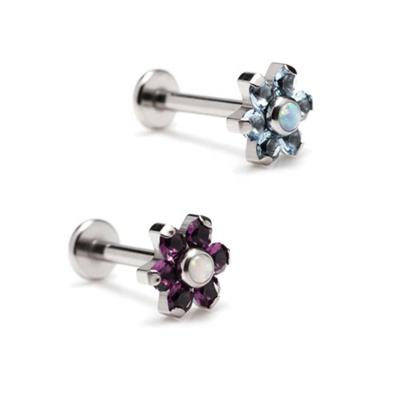 China ASTM F136 Titanium Tragus Helix Internally Threaded Earring With Fork Setting Flower CZ Labret Studs for sale