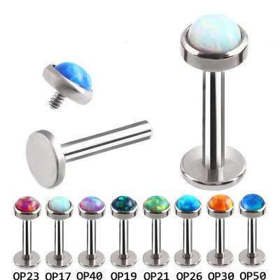 China Stainless Steel 316L Stainless Steel Internally Threaded Labret With Synthetic Opal Ball for sale