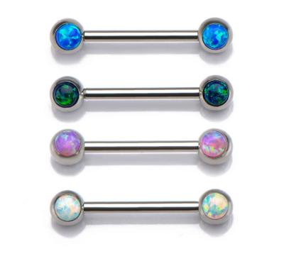 China 14g Opal Nipple Barbells Synthetic Surgical Steel Front Facing for sale