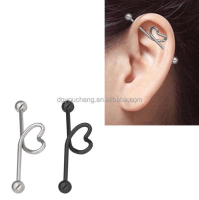 China Industrail Jewelry Stainless Steel Heart Shaped Piercing Industrial Barbell Earring for sale