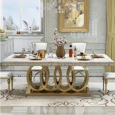 China New Dining Table BMS2022 Durable White Luxury Marble Dining Table Metal Legs Modern Light Luxury Home Extendable Furniture for sale