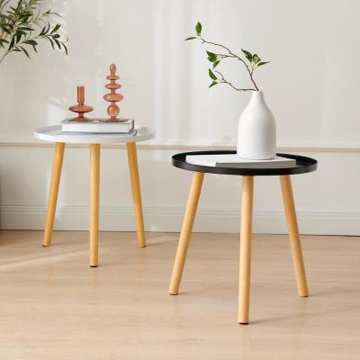 China Factory price extendable modern wooden side coffee table living room coffee table solid wooden legs disc for sale