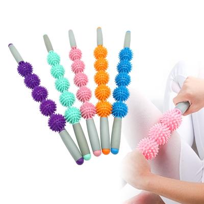 China Durable Custom Logo Body Massage Roller Stick Fitness Yoga Equipment Spike Massage Stick for sale