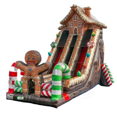 China 0.55 mm thickness PLATO PVC tarpaulin cheap commercial inflatable gingerbread water dry slide waterslide with pool for sale