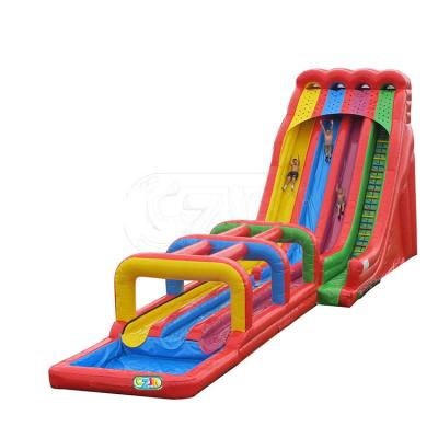 China 0.55mm thickness PLATO PVC tarpaulin outdoor kid inflatable bouncer triple runner high slip and 16ft water slide for kid sale for sale