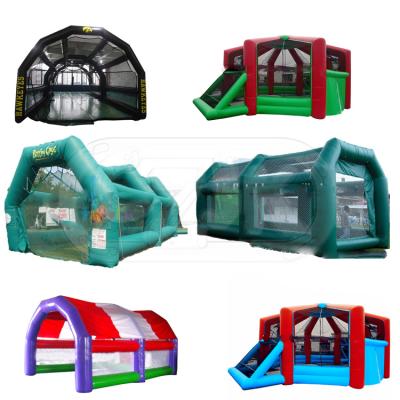 China 0.55mm Plato PVC tarpaulin batting cages rolled away fold away price design explosion batting cage inflatable baseball mobile for sale