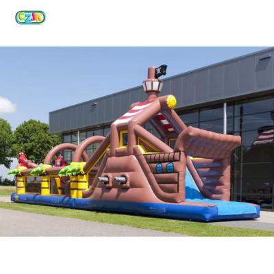 China 0.55mm PVC Tarpaulin Plato Pirates Game Inflatable Bouncy Pirate Ship Obstacle Course Pirate Ship Obstacle Course for sale