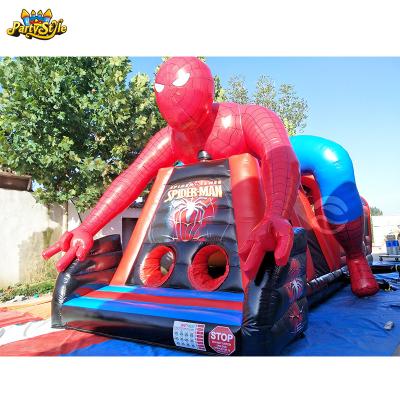 China 0.55mm PVC Tarpaulin Plato Kids Inflatable Spiderman Obstacle Course Obstacle Course For Sale for sale