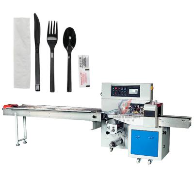 China Automatic Food Napkin Spoon Knife Salt Pepper Seasoning Package Rotary Flow Packing Machine for sale