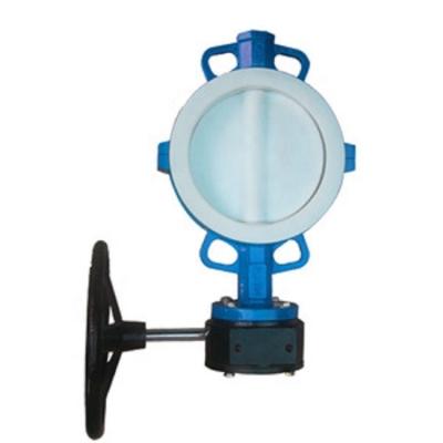 China Full PTFE Ductile Body Split Iron Wafer Type General Gear Operated Butterfly Valve for sale