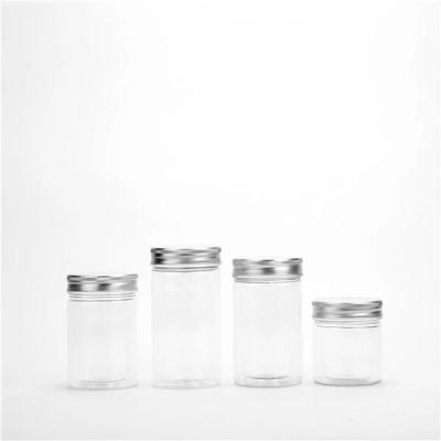 China Clear Appearance 370ml 13oz PET Plastic Bottles With Silver Gold Aluminum Lid For Beverage Milk Tea Food And Snack Jar Packaging for sale