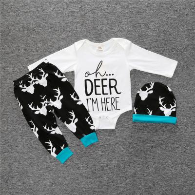 China Cute Breathable Christmas Newborn Infant Baby Boy Girl Clothes Romper Tops + Long Pants + Hat 3PCS Outfit Set Baby Clothing for sale