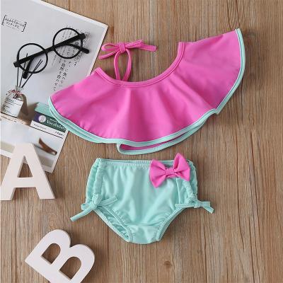 China Kids Baby 2pcs Breathable Warm Swimwear One Shoulder Toddler Summer Bowknot Beach Swimwear Swimwear Bikini Set for sale