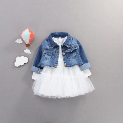 China 2019 Breathable New Fashion 2 Pieces Babies Dressing Set Jeans Coat Ball Gown Dress Kids Costume Clothes Sets for sale