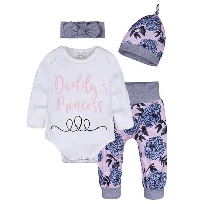 China Breathable 4PCS Set Newborn Baby Clothes Long Sleeve Cotton Romper Long Pants Hat Headband Outfits Bebes Clothing Suit 0-24M for sale