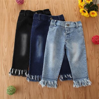 China Autumn Clothes Baby Girls Children Breathable Jeans Pants Kids Denim Pants Toddler Girl Clothing Ripped Tassels Trousers for sale