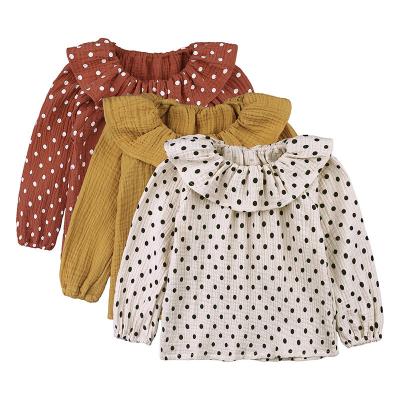 China Breathable Babies Doll Collar Full Canvas Princess Toddler Girl Peter Pan Collar Top Long Sleeve Cotton Blouse for sale